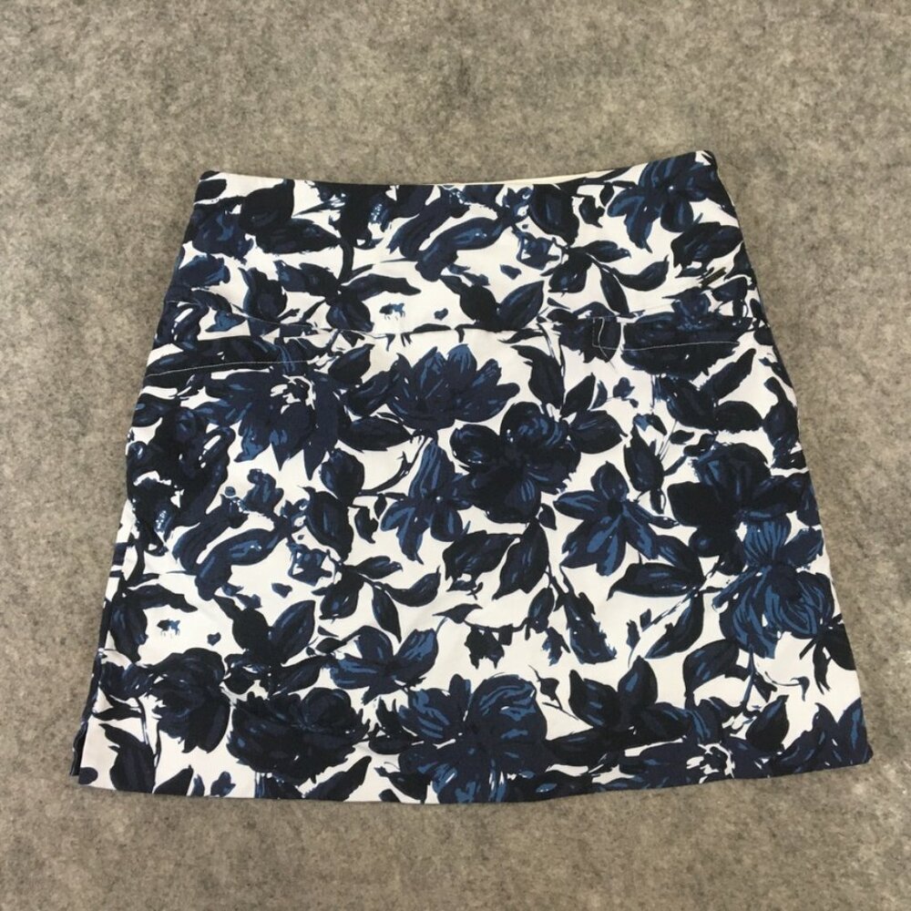 SC & Co Sportswear Skirt M Tennis Skort Casual Blue White Navy Floral Pocket Lin